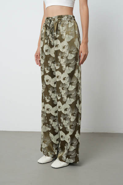 Orfeo Negro Women's Khaki - Beige Color Patterned Wide Leg Elastic Waist Trousers