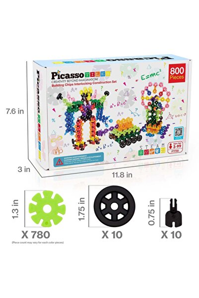 PicassoTiles Set de plăci Picasso, cuburi magnetice de construcție cu 800 de piese, cu curele