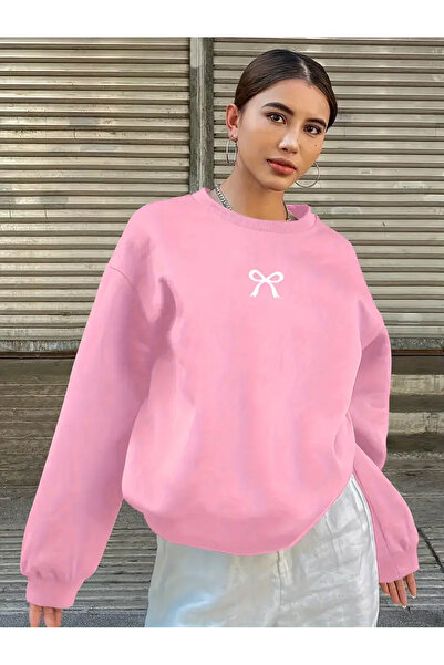 LOUİSA Γυναικείο φούτερ με λαιμόκοψη με 2 κλωστές, με μινιμαλιστική λευκή κορ...