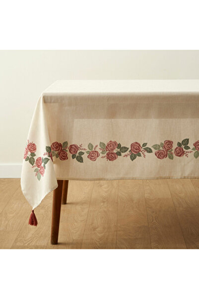 Bella Maison مفرش طاولة مطبوع بالورد كريمي (150x250 سم)