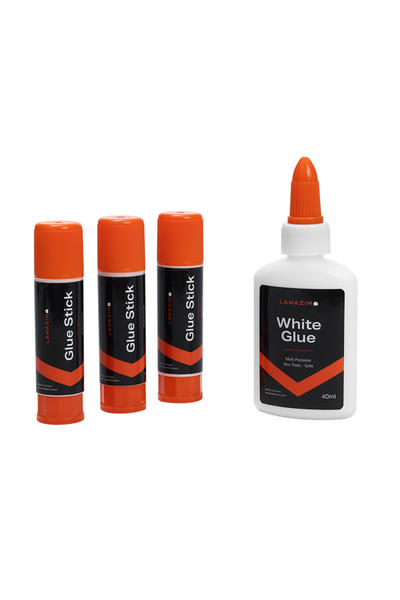 Lawazim مجموعة غراء مكونة من 4 قطع - 3 أعواد غراء و1 غراء أبيض 40 مل للمكتب والمدرسة