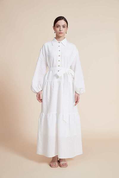 Yola فستان طويل بأكمام طويلة واسعة وياقة قميص