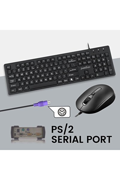 Perixx PERIDUO-117P، مجموعة لوحة مفاتيح وماوس PS2 قياسية سلكية - تصميم كامل الحجم - حزمة مع 3