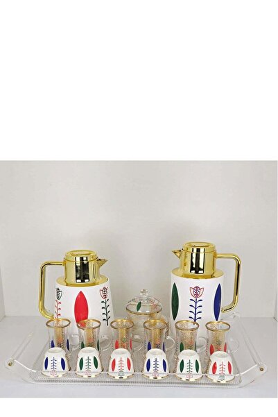 Radin طقم شاي وقهوة عربي من دمنهور، مكون من 22 قطعة، ترمس ذهبي أنيق وأكواب زج...