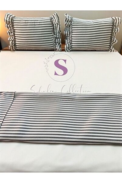 shules collection Anthracite Linen Bohemian Ruffled Vintage 2-Piece Rectangular Throw Pillow Cover