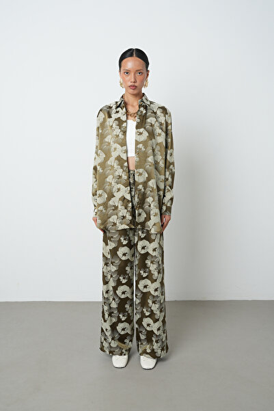 Orfeo Negro Women's Khaki - Beige Color Patterned Oversize Cut Hijab Shirt