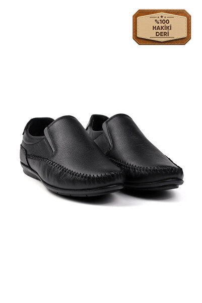 KAJILA Men's Black Genuine Leather Shoes, Orthopedic Sole Loafer Shoes Seasonal Daily Casual Shoes