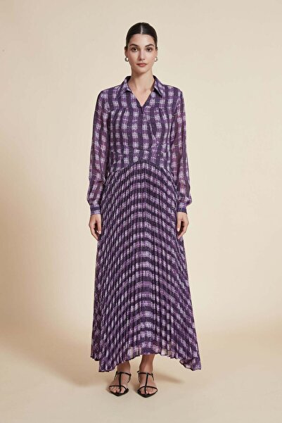 Yola فستان طويل بأكمام طويلة وياقة قميص