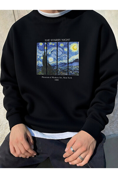 uyguntarz Unisex the Starry Night Printed Oversize Sweatshirt