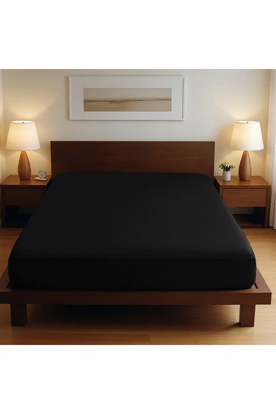 TEOHOMELİNENS 130 Gsm, 100% Cotton Premium Quality Single Jersey Fitted Sheet, King Size 200-220X200 cm - Black