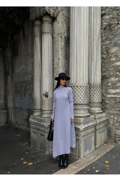 Vona Nova Thick, draped, long dress with a turtleneck, gray
