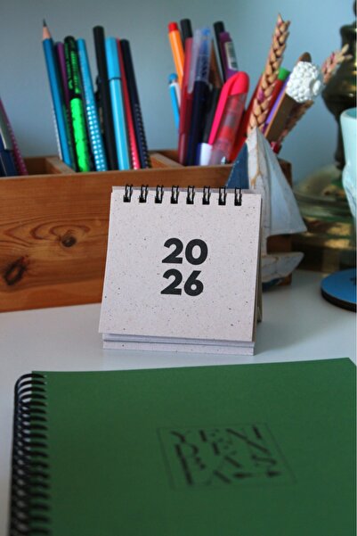 KAĞIT KAYIK 2026 MİNİ TAKVİM 8X8 BOYUTUNDA OFİS MASA TAKVİMİ %100 GERİ DÖNÜŞTÜRÜLMÜŞ