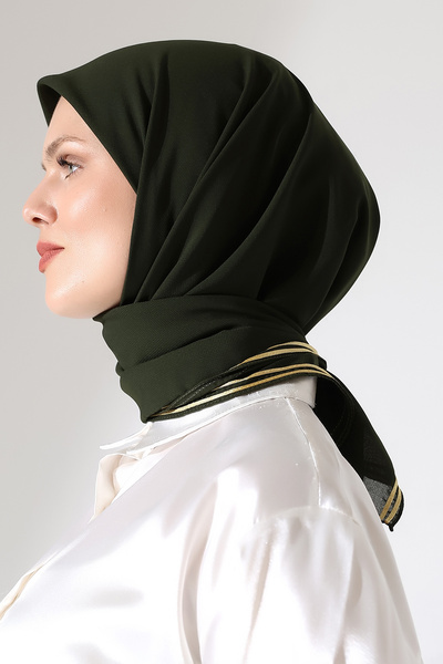 ihvan online Hijab Pleated Plain Chiffon Scarf - Khaki Green