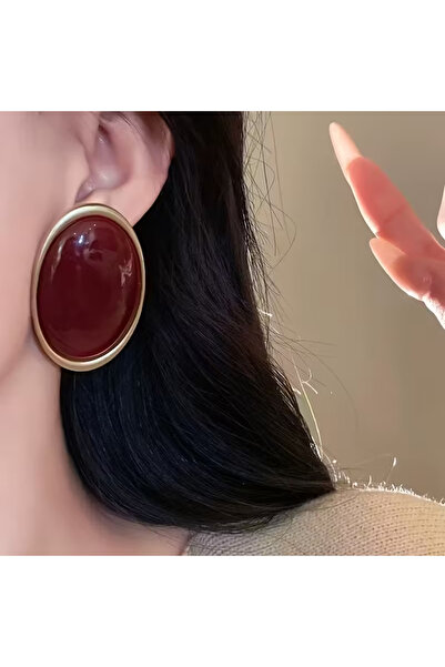 byozanyılmaz BÜYÜK BORDO TAŞLI TASARIM KÜPE