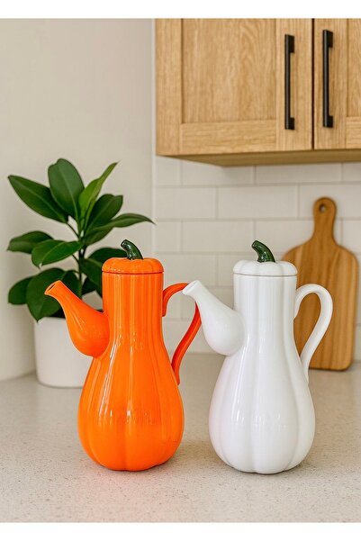 Pembelia Life 2’li Porselen Bal Kabak Model Yağdanlık Seti Ayçiçek Yağı Zeytin Yağı Şişesi