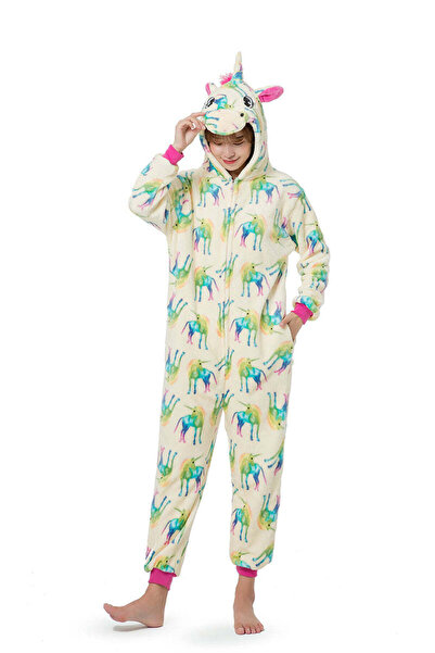 WildFashion Pijama pufoasa, tip salopeta kigurumi, model UNICOR multicolor, P...