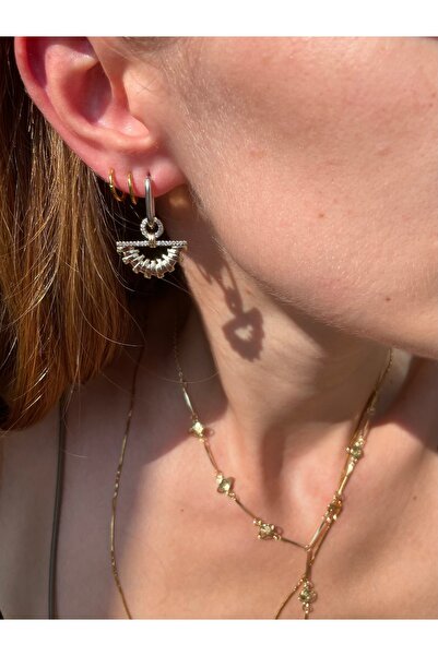 Hora Gold Silver Yelpaze Çelik Küpe