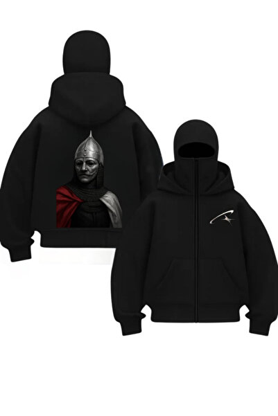 Gofeel Cardigan supradimensionat cu imprimeu Harajuku, negru, unisex, cu masc...