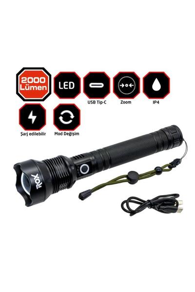 Rox 0212 Şarjlı Led El Feneri 2000 Lümen