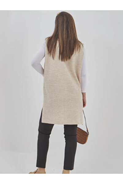 Fresh&Moda Women's Long Seasonal Knitwear Lycra Flexible Pocket Buttoned Vest