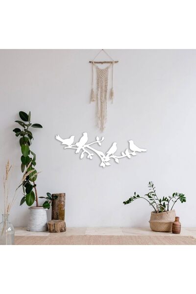 Slasa Acrylic Wall Art of Birds on Tree Branch by - White - 18 × 7 Inches
