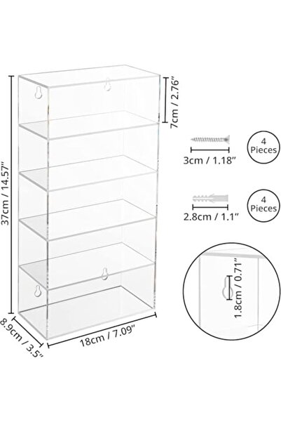 Slasa Transparent Acrylic Wall Display Shelf from - 5-Tier Floating Organizer for Collectibles, Glas