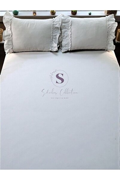 shules collection White Linen Bohemian Ruffled Vintage 2-Piece Rectangular Throw Pillow Cover