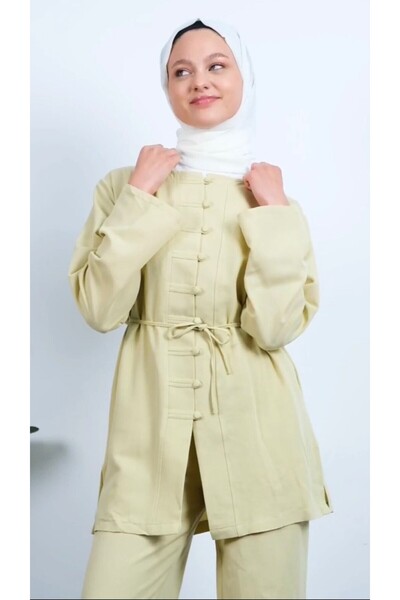 Duruvia boutique Women's Hijab Yellow Buttoned Top and Bottom Set