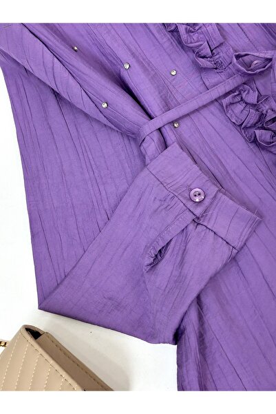 YEDİLALE Sav.Aroski̇ Stone-Embellished Waist-Tie Shirt Skirt Dual-Piece Set [38-46 Size Range]