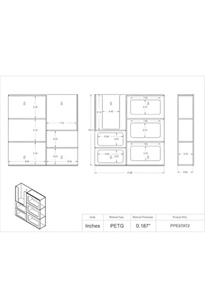 Slasa Wall-Mount Acrylic PPE Cabinet – 6 Compartments for Masks, Gloves & Gowns (45.7x9.5x45.7cm)