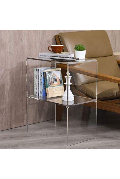 Slasa Transparent Acrylic Side Table with Magazine Rack – Modern End Table – 37.1 × 35.1 × 50 cm