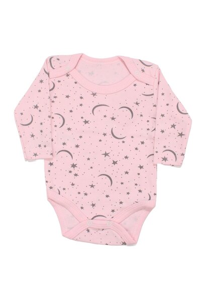 bebegen بدلة طويلة الأكمام منقوشة بنجمة وهلال باللون الوردي للفتيات الصغيرات