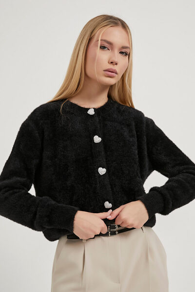 Arma Life Cardigan de tricotat negru moale cu nasturi pentru femei