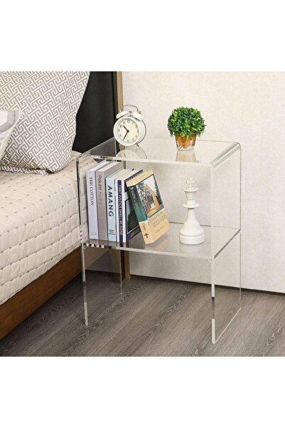 Slasa Transparent Acrylic Side Table with Magazine Rack – Modern End Table – 37.1 × 35.1 × 50 cm
