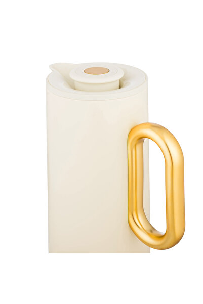 Dania Yarouz Thermos - High-quality plastic on the outside and glass on the inside, 1 liter capacity - Cream color
