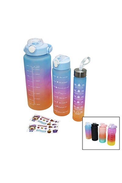 Go İthalat 3-Boy Colorful Water Bottle with Straw (5273)