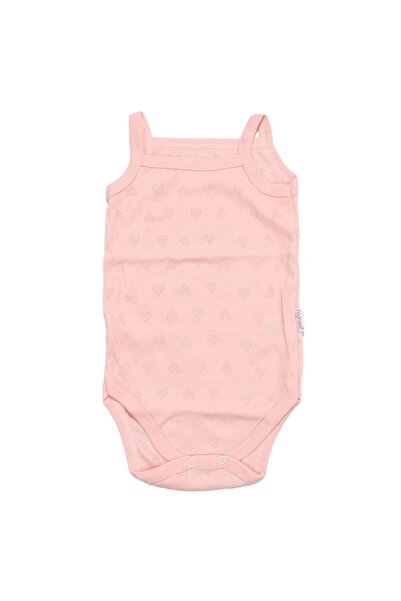 bebegen Baby Girl Salmon Heart Jacquard String Strap Bodysuit