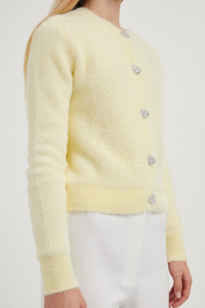 Arma Life Kadın Mücevher Düğmeli Yumuşak Sarı Triko Hırka