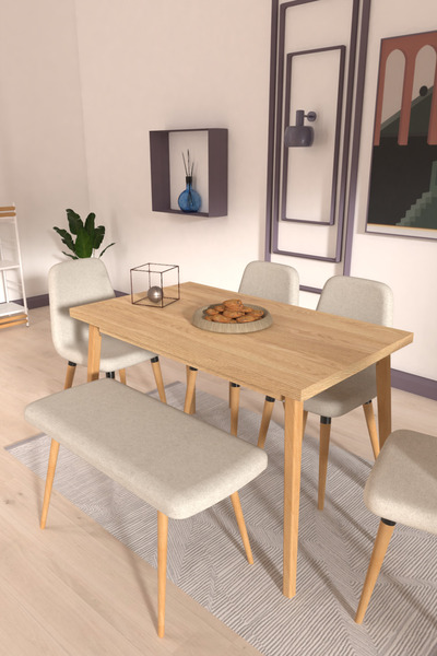 VİLİNZE Tosya Sandalye Tosya Bank Avanos Ahşap Mutfak Masası Takımı - 70x120 Cm