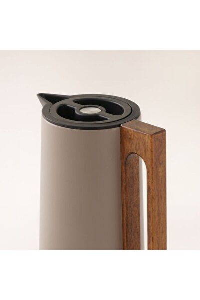 Dallaty Steel Vacuum Flask Flask With Wood Handle 1L, Beige