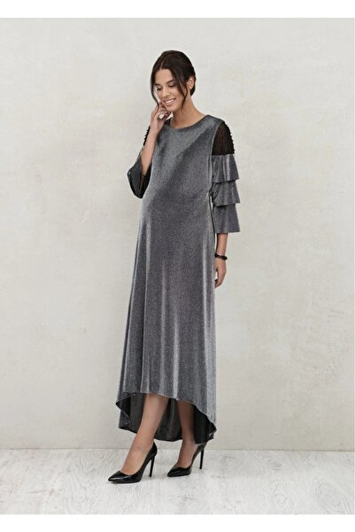 Desen Hamile Giyim فستان سهرة طويل للحمل مع تفاصيل من التول على الكتف