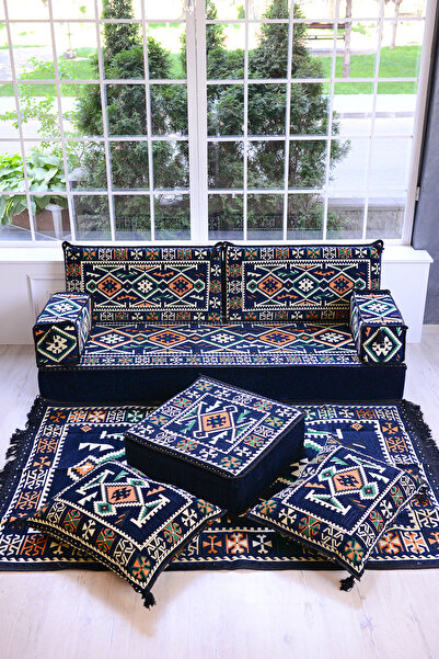 BAKIRÖZÜ HOME Şark Köşesi Takımı Konsepti Lacivert Anadolu Modeli 9 Parça (20...