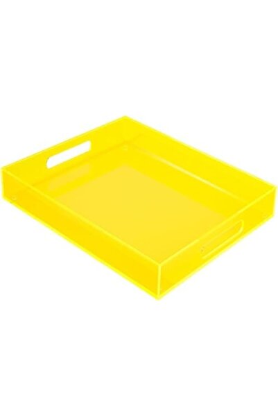 Slasa صينية أكريليك كبيرة بمقابض 43.2 × 33 سم سمك 5 مم صينية تقديم صفراء نيون