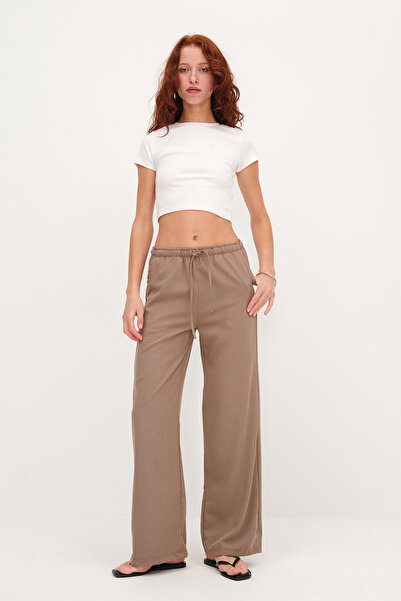 Addax Elastic Waist Wide Leg Trousers Pn3333