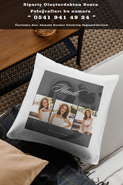 Lotus Digital Kişiye Özel 4 Resimli Tasarım Dolgulu Elyaf Yastık