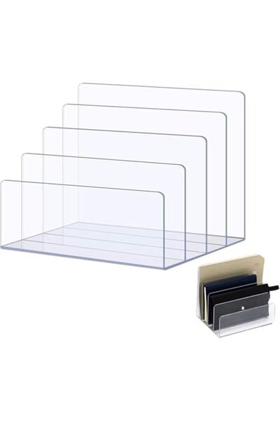 Slasa Acrylic File Holder by with 4 Sections, Transparent Desk Organizer