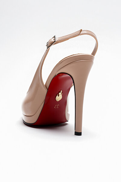 Ayakkabı Ateşi Women's Back Open Pointed Toe Thin Heeled Platform Shoes Hari Nude Patent Leather