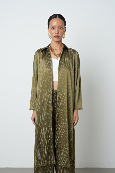 Orfeo Negro Women's Khaki Color Patterned Long Tunic Hijab Shirt - Dress