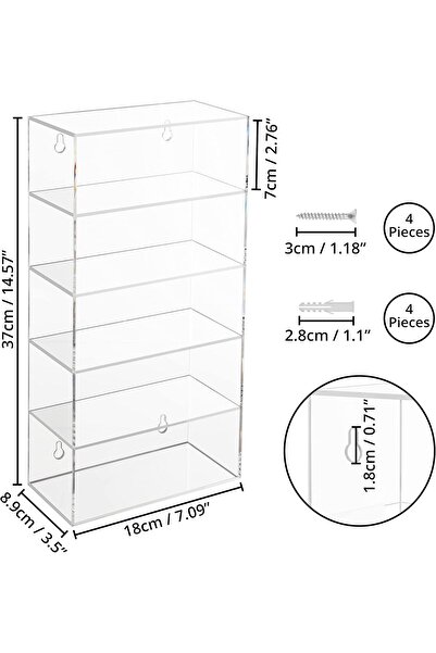Slasa Transparent Acrylic Wall Display Shelf from - 5-Tier Floating Organizer for Collectibles, Glas