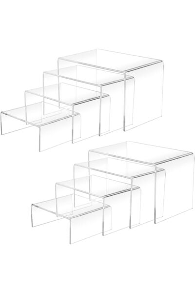 Slasa Transparent Acrylic Display Risers Set by (6 Inch, 5 Inch, 4 Inch, 3 Inch) - Clear Stands for